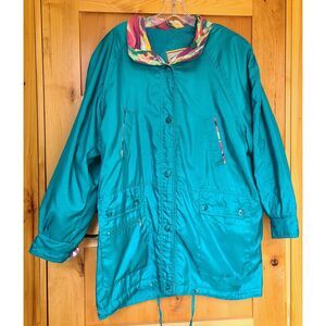 Vintage Current Seen Green Colorful Rain Jacket LARGE Dopamine Dressing Retro L